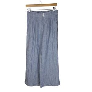 Nati Blue White Linen Pinstripe Wide Leg Pants High Rise Coastal